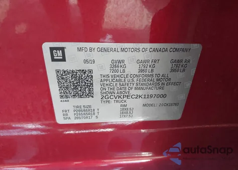 2019 Chevrolet Silverado 1500 Ld Lt z USA, uszkodzony, nr VIN 2GCVKPEC2K1197000